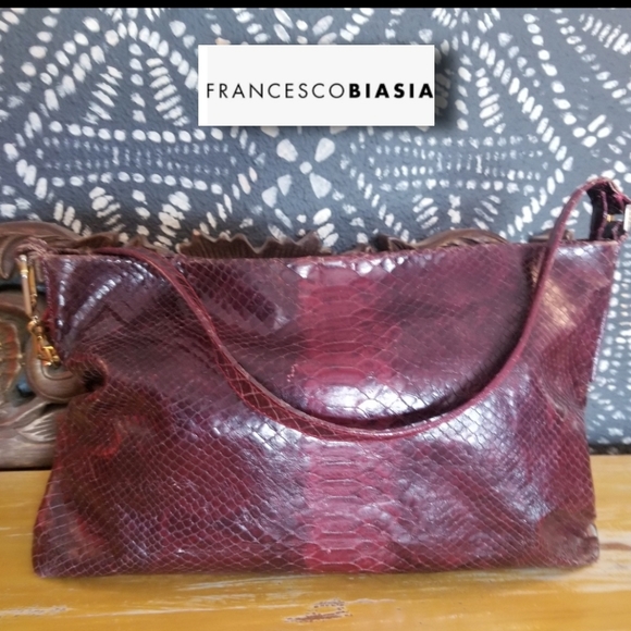 Francesco Biasia Red Leather Snake Shoulder Purse